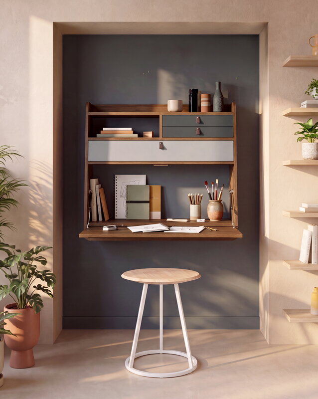 Hartô Gaston wall desk, 80 cm, stained oak - light grey - slate grey, view 6