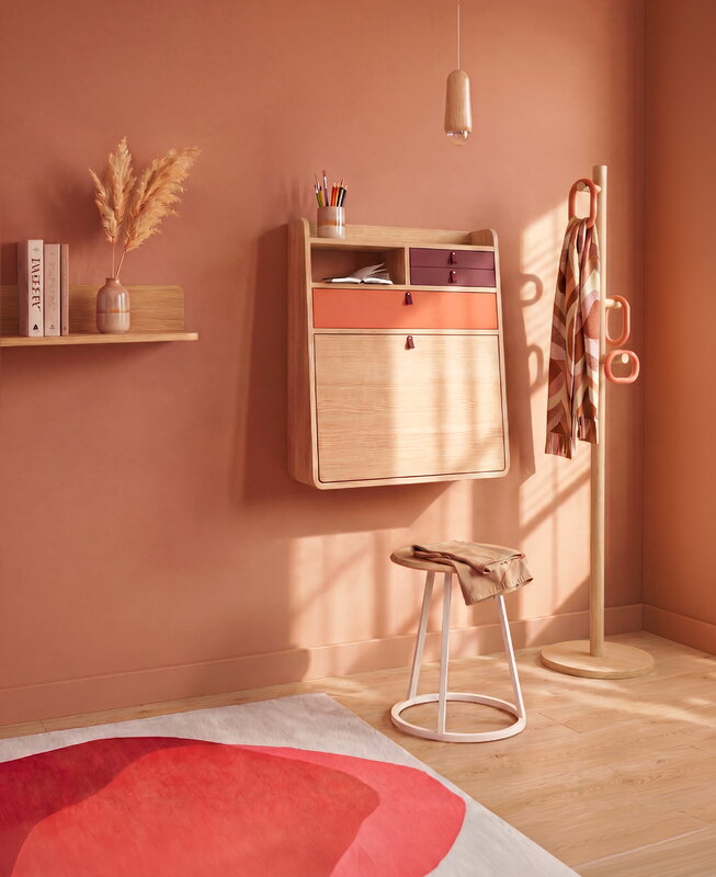 Hartô Gaston wall desk, 60 cm, oak - spiced coral - burgundy, view 7