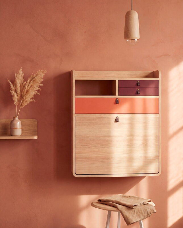 Hartô Gaston wall desk, 60 cm, oak - spiced coral - burgundy, view 2