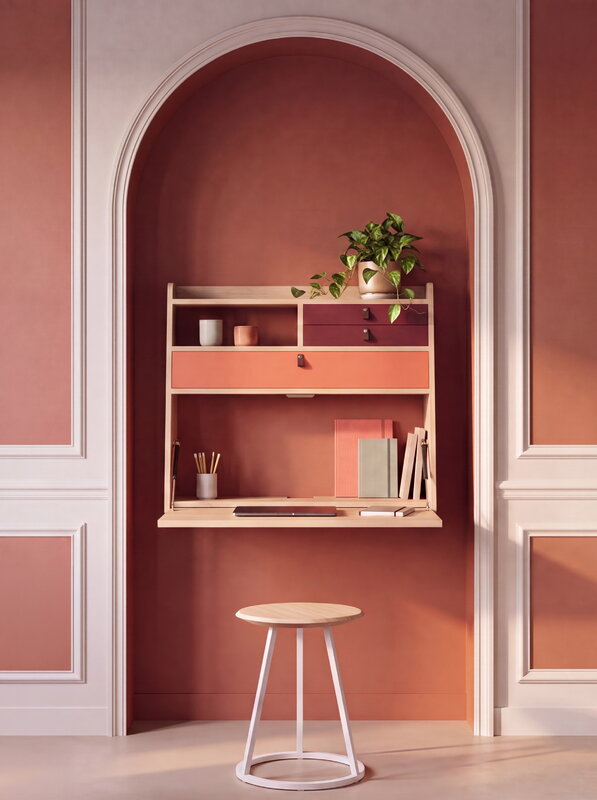 Hartô Gaston wall desk, 80 cm, oak - spiced coral - burgundy, view 2