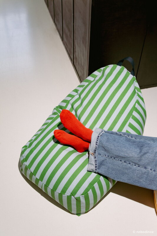 Nobodinoz Bliss Long kids' beanbag, green blue stripes, view 7