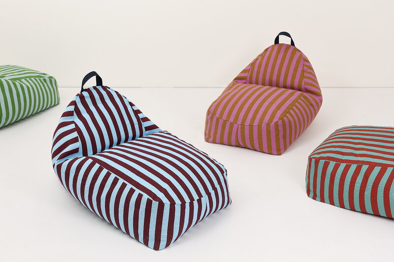 Nobodinoz Bliss Long kids' beanbag, pink curry stripes, view 2