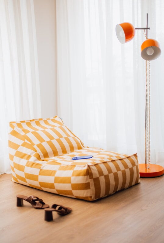Nobodinoz Vibes Long beanbag, mustard and sand tiles, view 2
