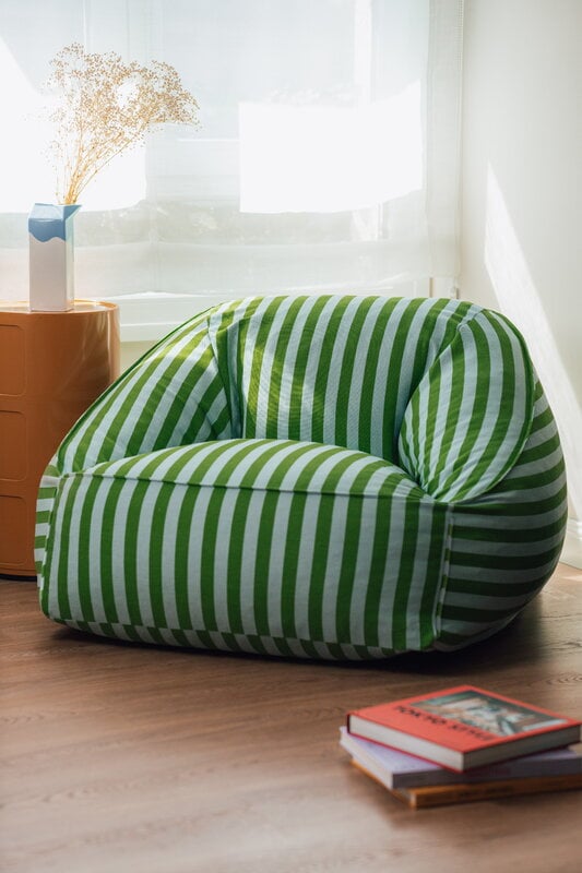 Nobodinoz Ziggy armchair beanbag, green blue stripes, view 3