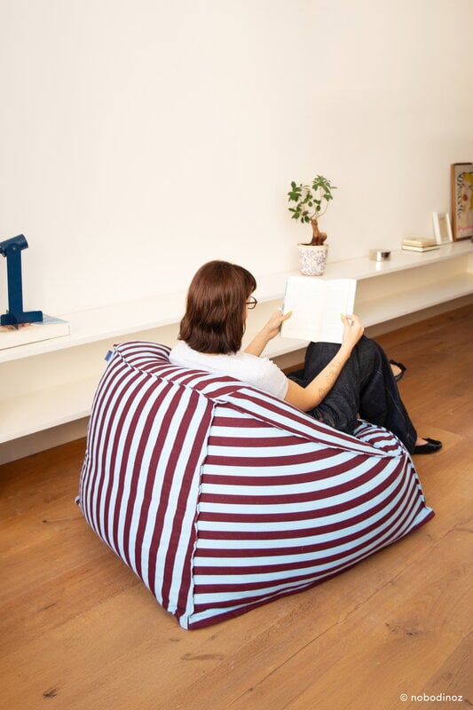 Nobodinoz Ziggy armchair beanbag, burgundy blue stripes, view 6