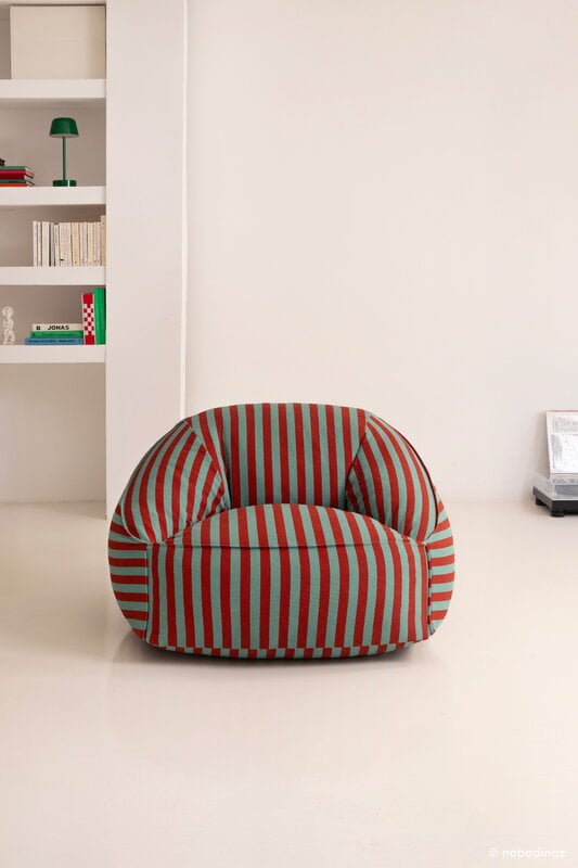 Nobodinoz Ziggy armchair beanbag, red teal green stripes, view 6