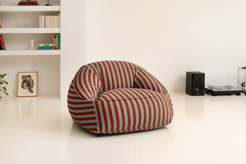 Nobodinoz Ziggy armchair beanbag, red teal green stripes, view 7