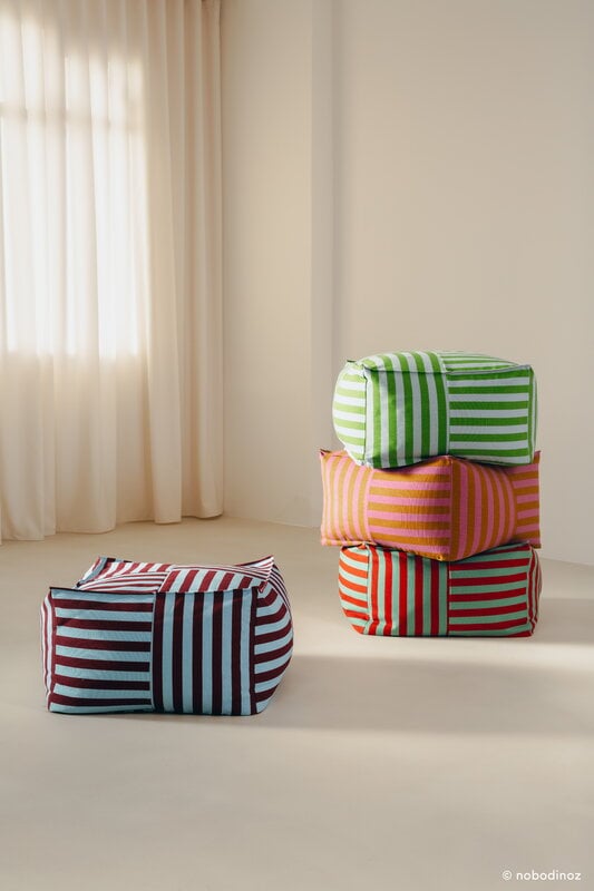 Nobodinoz Otto ottoman beanbag, 55 x 55 cm, red teal green stripes, view 7