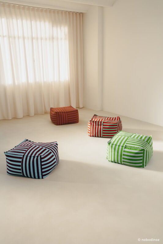 Nobodinoz Otto ottoman beanbag, 55 x 55 cm, red teal green stripes, view 2