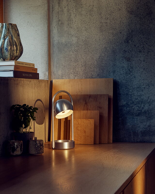 Frandsen Ball portable table lamp, brushed aluminium, decoration image