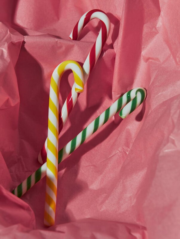 Kosta Boda Polka candy cane glass ornament, 170 mm, 3 pcs, white - yellow, decoration image