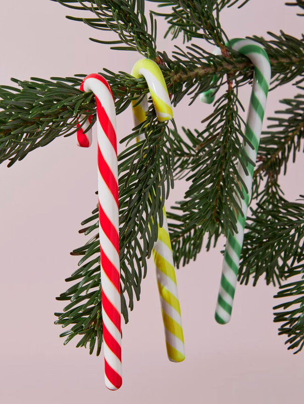 Kosta Boda Polka candy cane glass ornament, 170 mm, 3 pcs, white - green, decoration image