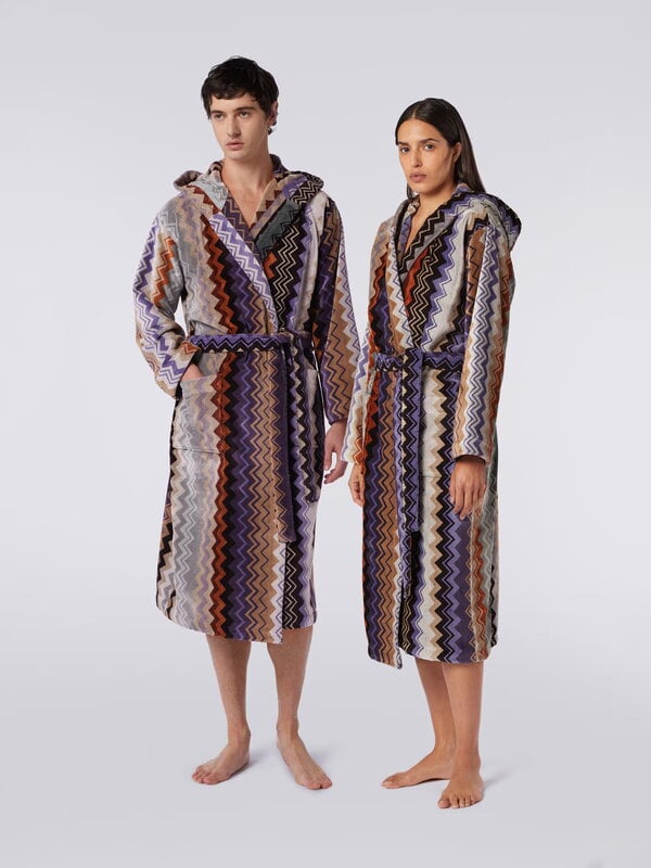 Missoni Home Giacomo chevron cotton terry hooded bathrobe, 165 green multicolour, decoration image