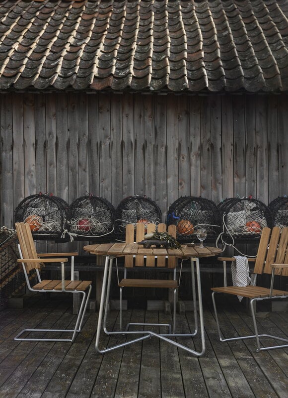 Grythyttan Stålmöbler Table 9A, 100 cm, galvanized steel - teak, decoration image