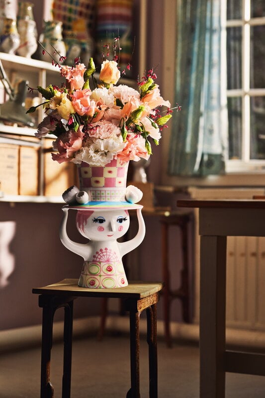 Bjørn Wiinblad Jarrón Lady with Hat, 24,5 cm, rosa - amarillo, imagen de decoración