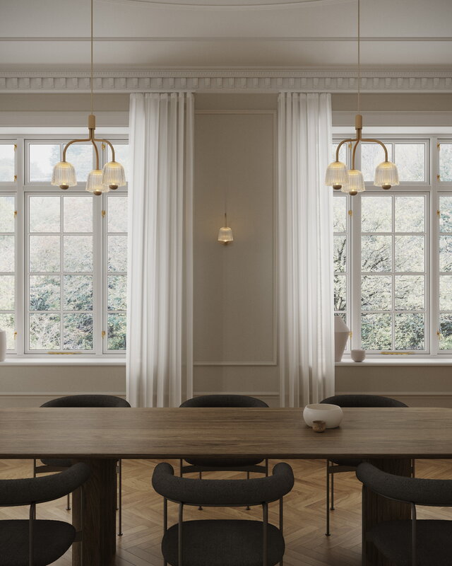 Nuura Lampada a sospensione Asteea 3, ottone satinato - vetro ondulato, immagine decorativa Nuura Lampada a sospensione Asteea 3, ottone satinato - vetro ondulato, immagine decorativa