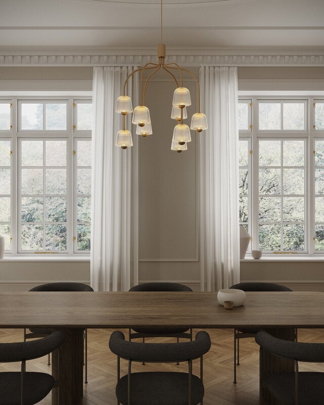 Nuura Lampada a sospensione Asteea 9, ottone satinato - vetro chiaro a onda, immagine decorativa