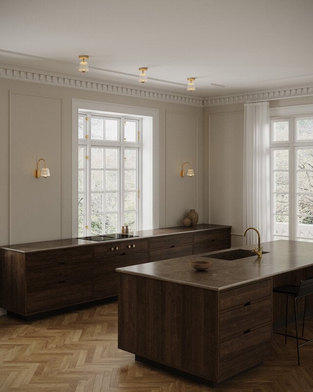 Nuura Asteea ceiling lamp, satin brass ripple clear Finnish Design Shop