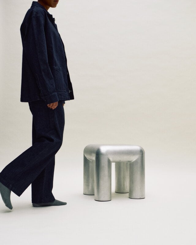 FORMARKIVET Cubio stool, 45 cm, raw aluminium, decoration image