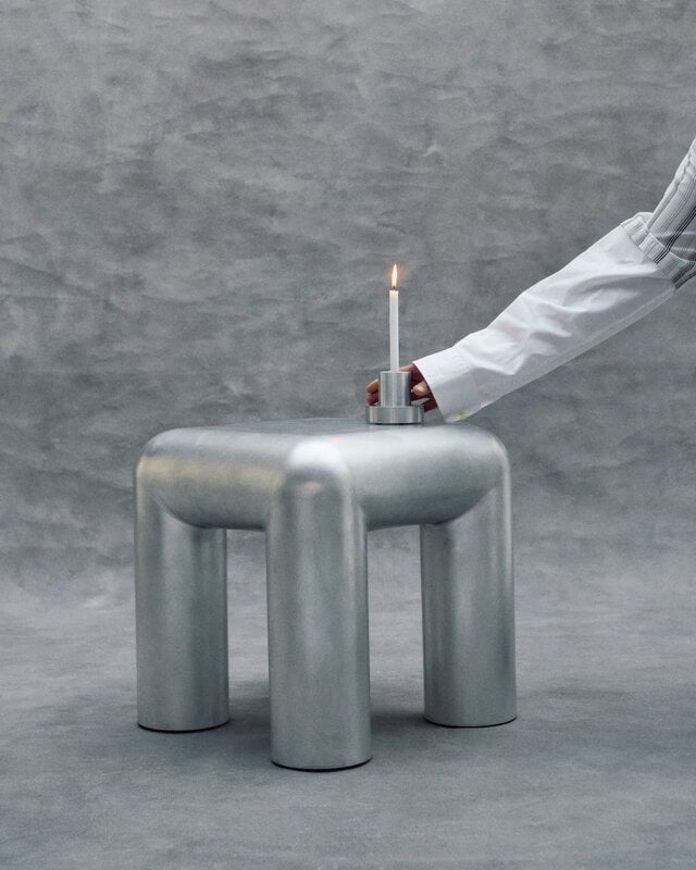 FORMARKIVET Cubio stool, 45 cm, raw aluminium, decoration image