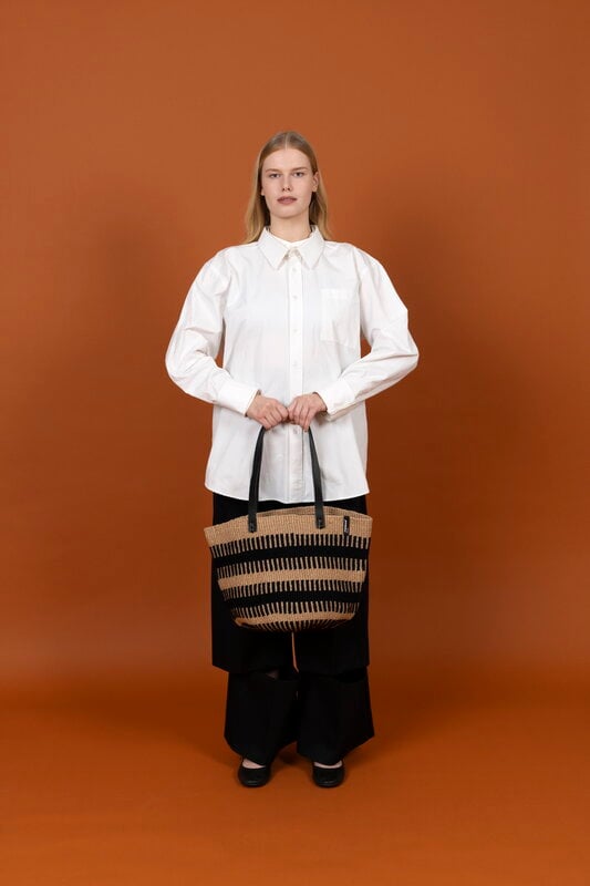 Mifuko Pamba cesta shopper, M, negro - marrón, vista 5