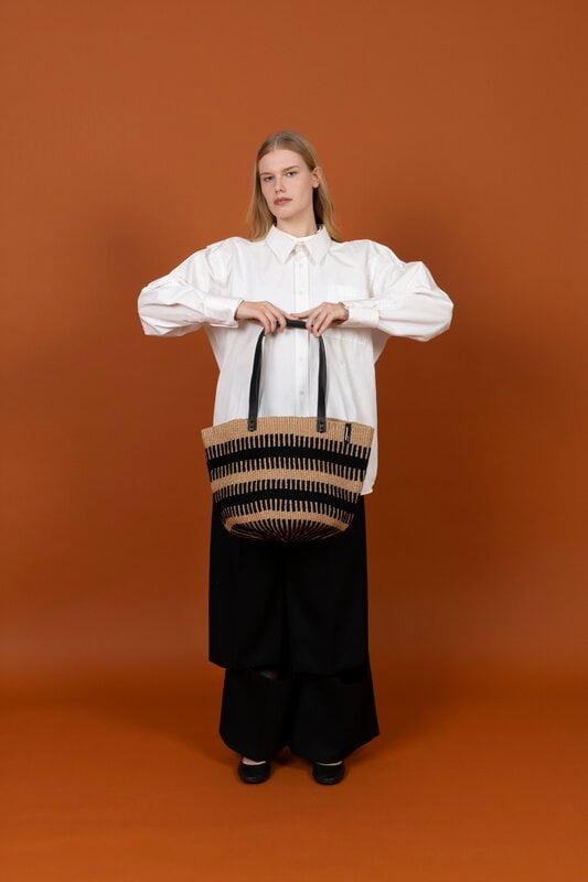 Mifuko Pamba cesta shopper, M, negro - marrón, vista 4