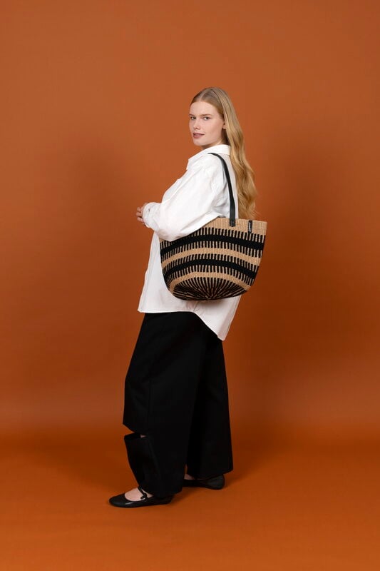 Mifuko Pamba cesta shopper, M, negro - marrón, vista 2