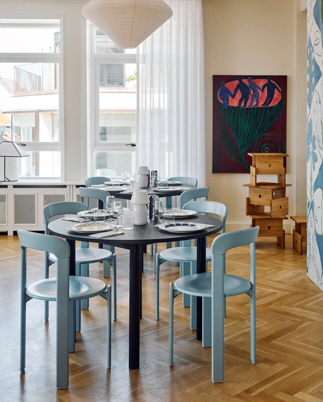 HAY Annex table round, 120 cm, black lacquered oak - dark grey linoleum, decoration image