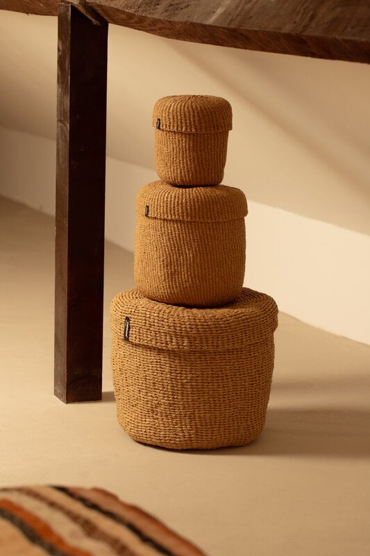 Mifuko Kiondo basket with lid, M, brown, view 2