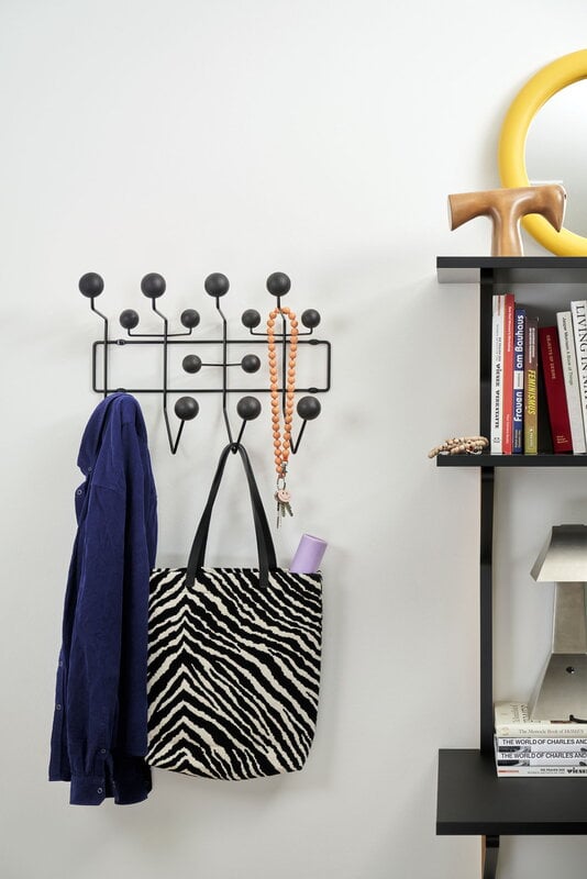 Modern Wall Mounted Coat Rack in Black 5 Hooks & 2 Shelves with Mirror &  Metal Frame