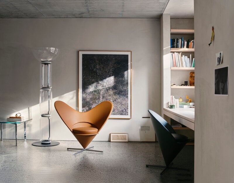 Vitra Heart Cone Chair poltrona lounge, acciaio - Leather Premium F 97 cognac, immagine decorativa