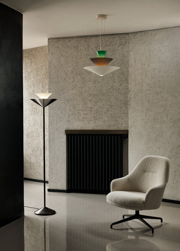 &Tradition Gio LN28 floor lamp, Emperador marble - dark chrome - ecru, view 2