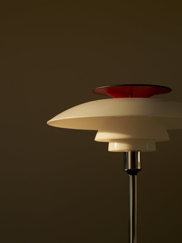 Louis Poulsen PH 80 portable table lamp, opal white - high lustre chrome plated, decoration image