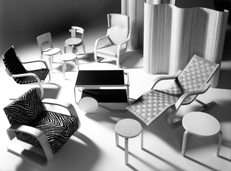 Artek Aalto lounge chair 43, birch - natural/white webbing, decoration image