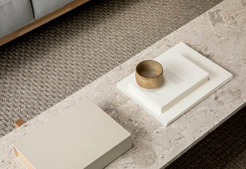 Karimoku Case N-CT01 coffee table, 48,5 x 150 cm, lacquered oak - marble, decoration image