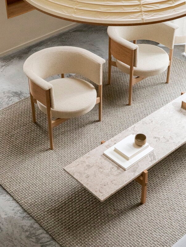Karimoku Case N-CT01 coffee table, 48,5 x 150 cm, lacquered oak - marble, decoration image