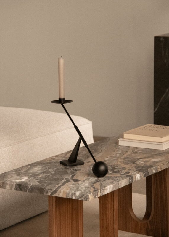 Audo Copenhagen Androgyne lounge table, 120 x 45 cm, walnut - Grey Galaxy marble, decoration image