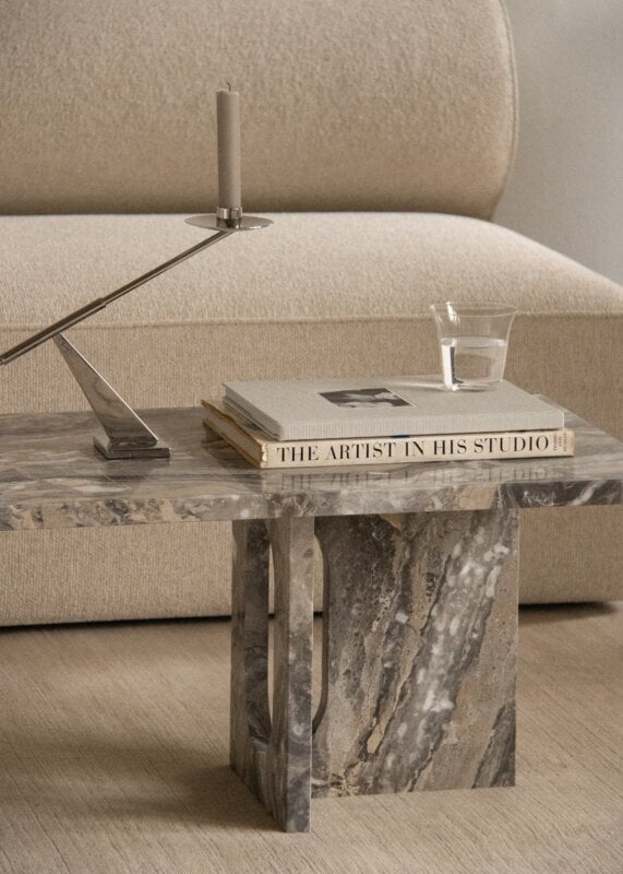Audo Copenhagen Table basse Androgyne, 120 x 45 cm, marbre Grey Galaxy, image décorative