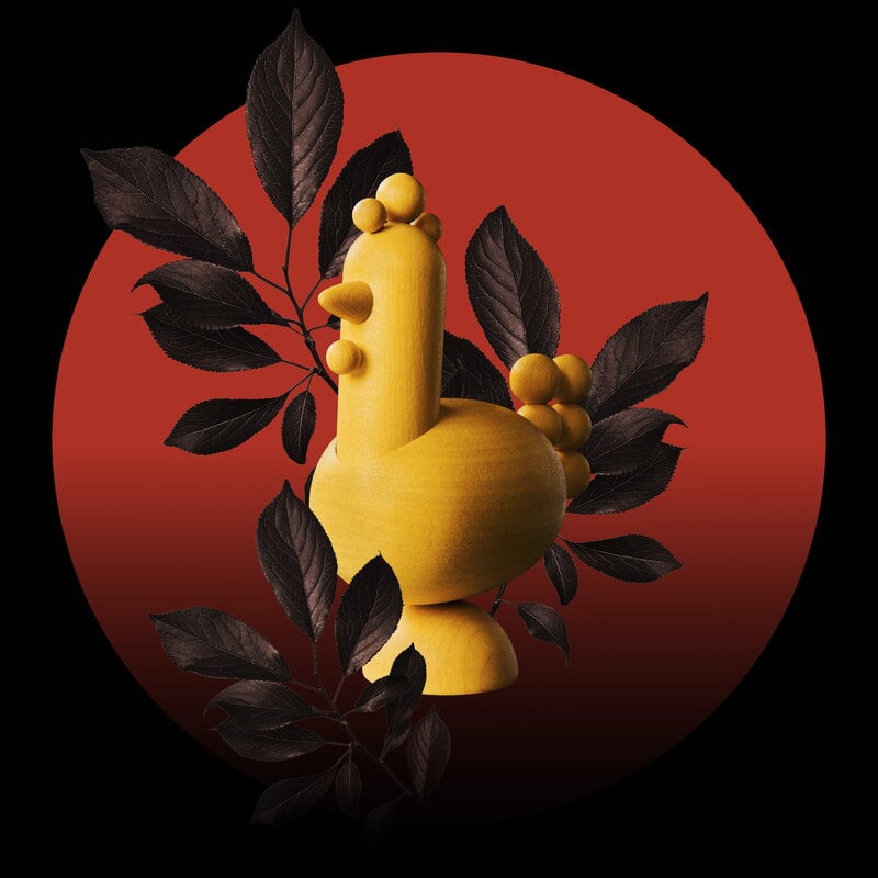 Aarikka Chinese Zodiac Rooster wooden sculpture, yellow, view 2