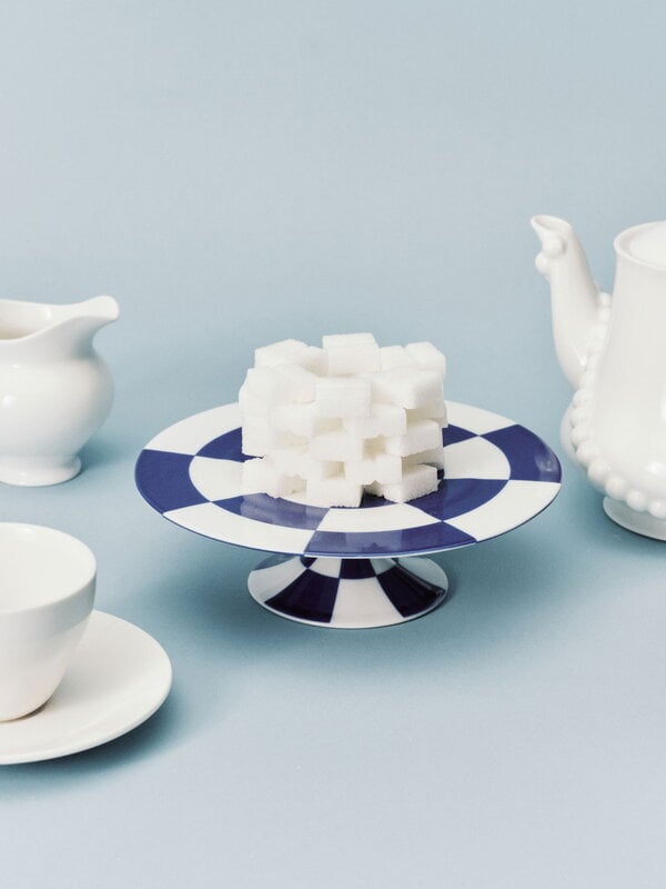 Serax Fête des Bêtes cake stand, blue - white, view 2