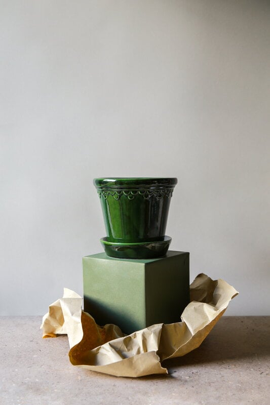 Bergs Potter Københavner pot de fleurs avec soucoupe, émeraude émaillée, image décorative