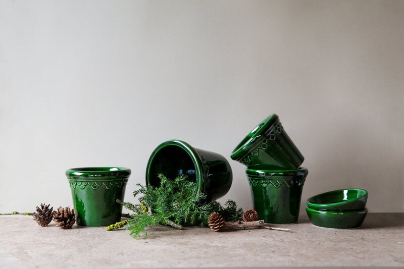 Bergs Potter Københavner pot de fleurs avec soucoupe, émeraude émaillée, image décorative