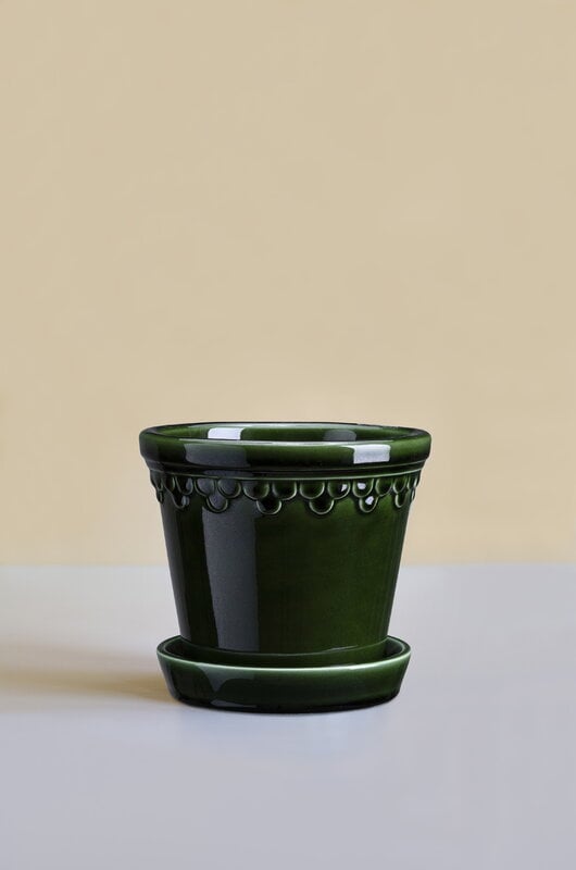 Bergs Potter Københavner pot de fleurs avec soucoupe, émeraude émaillée, image décorative