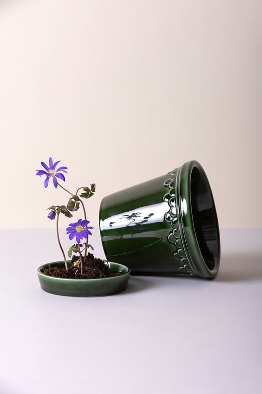 Bergs Potter Københavner pot de fleurs avec soucoupe, émeraude émaillée, image décorative