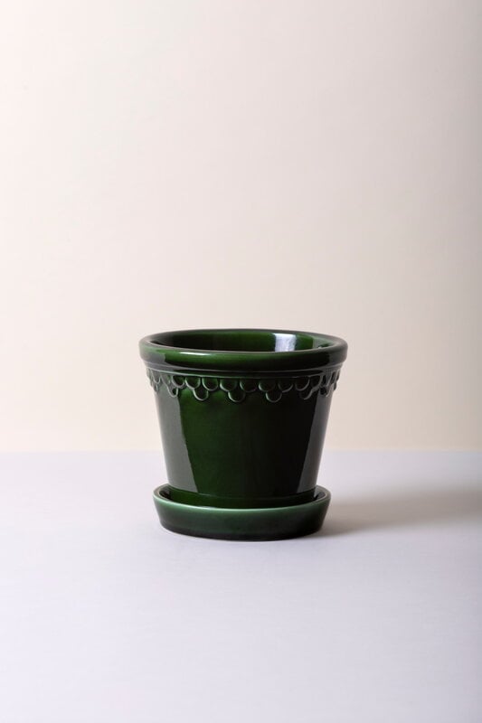 Bergs Potter Københavner pot de fleurs avec soucoupe, émeraude émaillée, image décorative