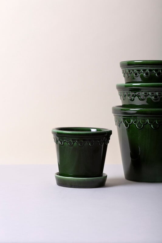 Bergs Potter Københavner pot de fleurs avec soucoupe, émeraude émaillée, image décorative