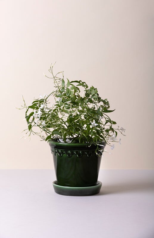 Bergs Potter Københavner pot de fleurs avec soucoupe, émeraude émaillée, image décorative