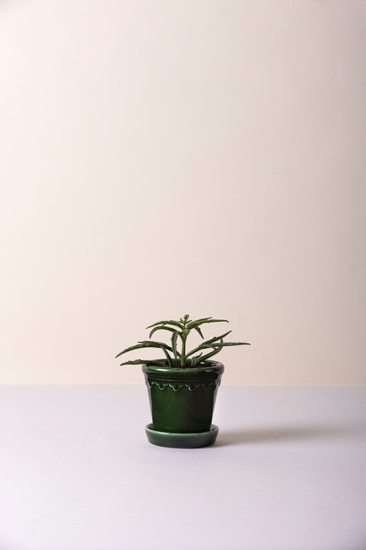 Bergs Potter Københavner pot de fleurs avec soucoupe, émeraude émaillée, image décorative
