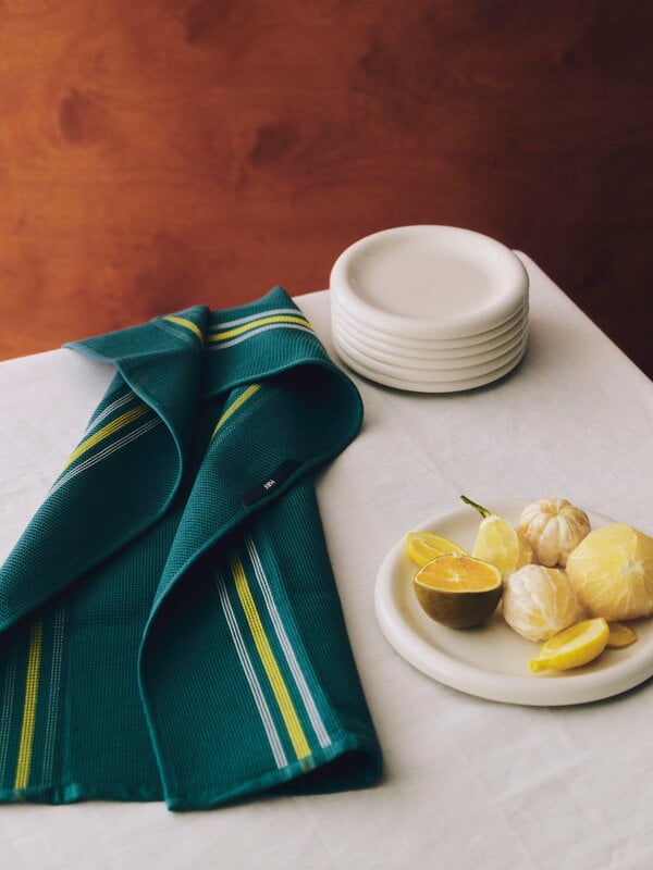 HAY Canteen strofinaccio cucina, 52 x 80 cm, a righe blocchi verde - giallo, vista 2