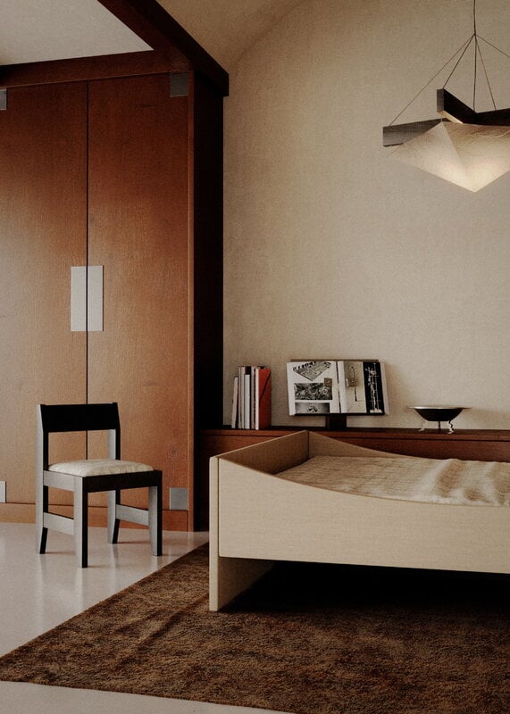 RYE Curved sängynrunko, vaalea beige, sisustuskuva